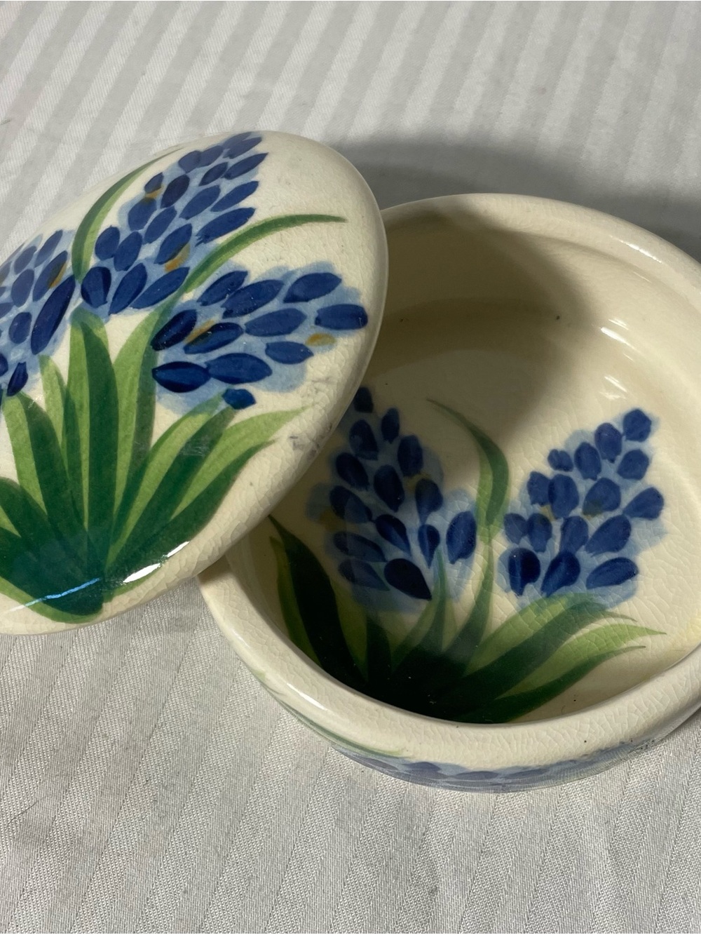 Gail Pittman Blue Floral Ceramic Trinket Jar with Lid from ‘01